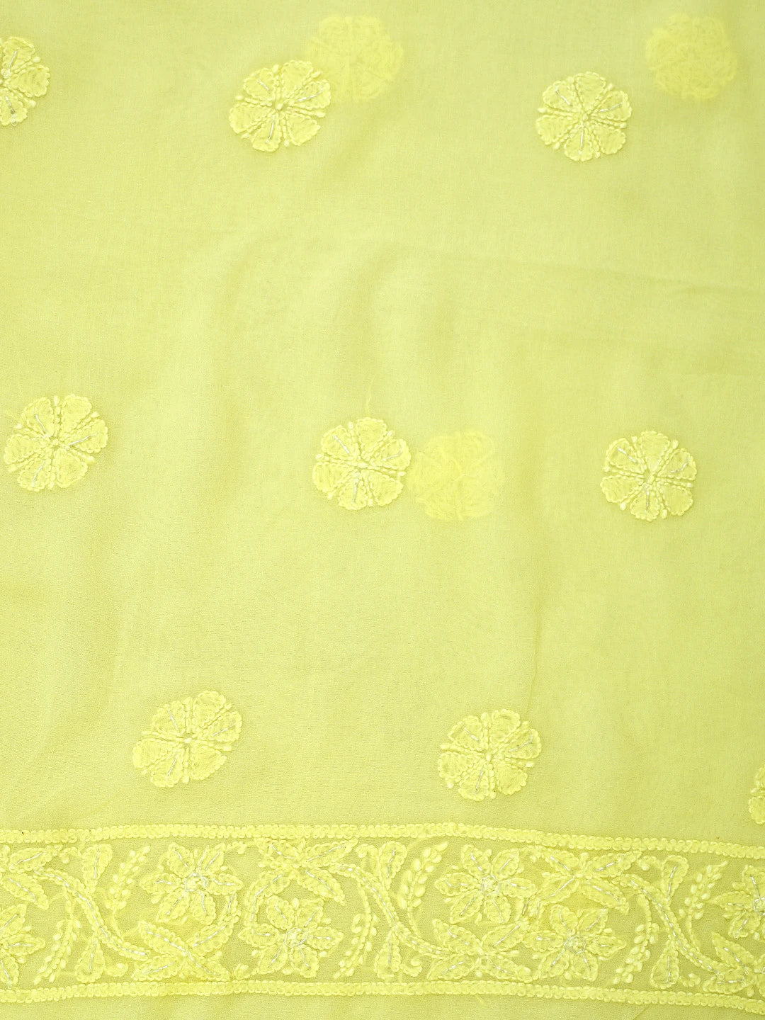 Ada Hand Embroidered Lemon Viscose Georgette Lucknowi Chikankari Unstitched Kurta Dupatta Set With Cutdana Work 01A934082