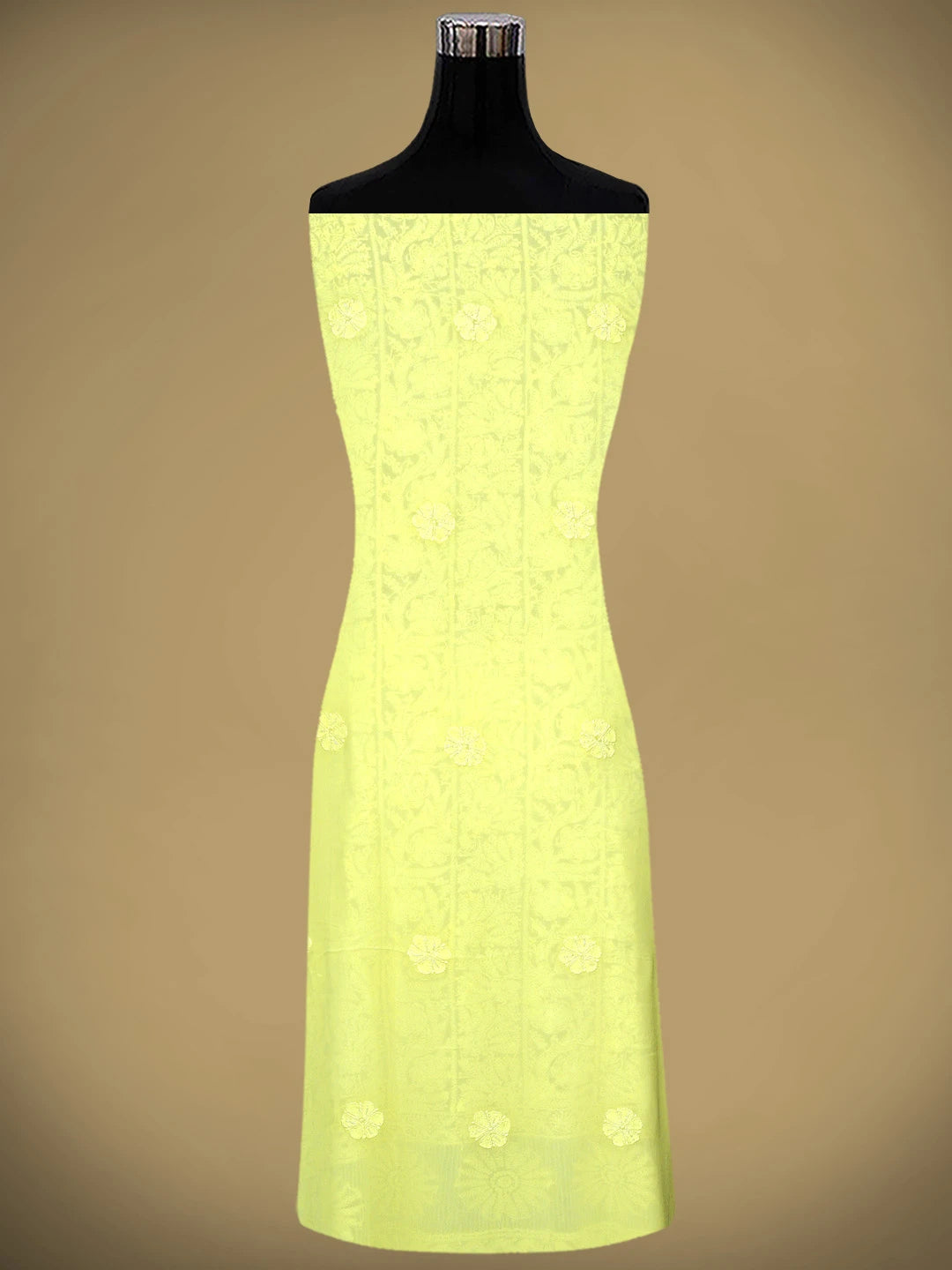 Ada Hand Embroidered Lemon Viscose Georgette Lucknowi Chikankari Unstitched Kurta Dupatta Set With Cutdana Work 01A934082