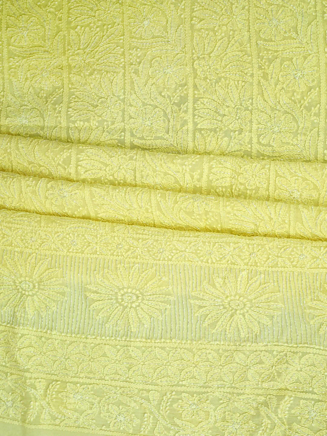 Ada Hand Embroidered Lemon Viscose Georgette Lucknowi Chikankari Unstitched Kurta Dupatta Set With Cutdana Work 01A934082