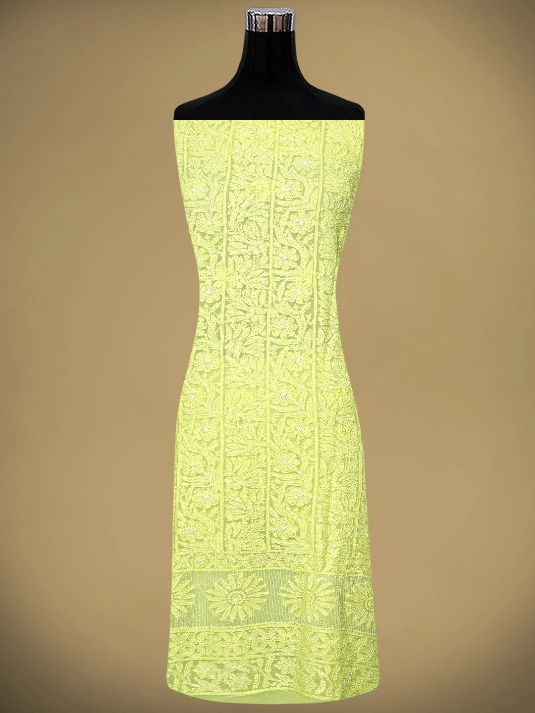 Ada Hand Embroidered Lemon Viscose Georgette Lucknowi Chikankari Unstitched Kurta Dupatta Set With Cutdana Work 01A934082