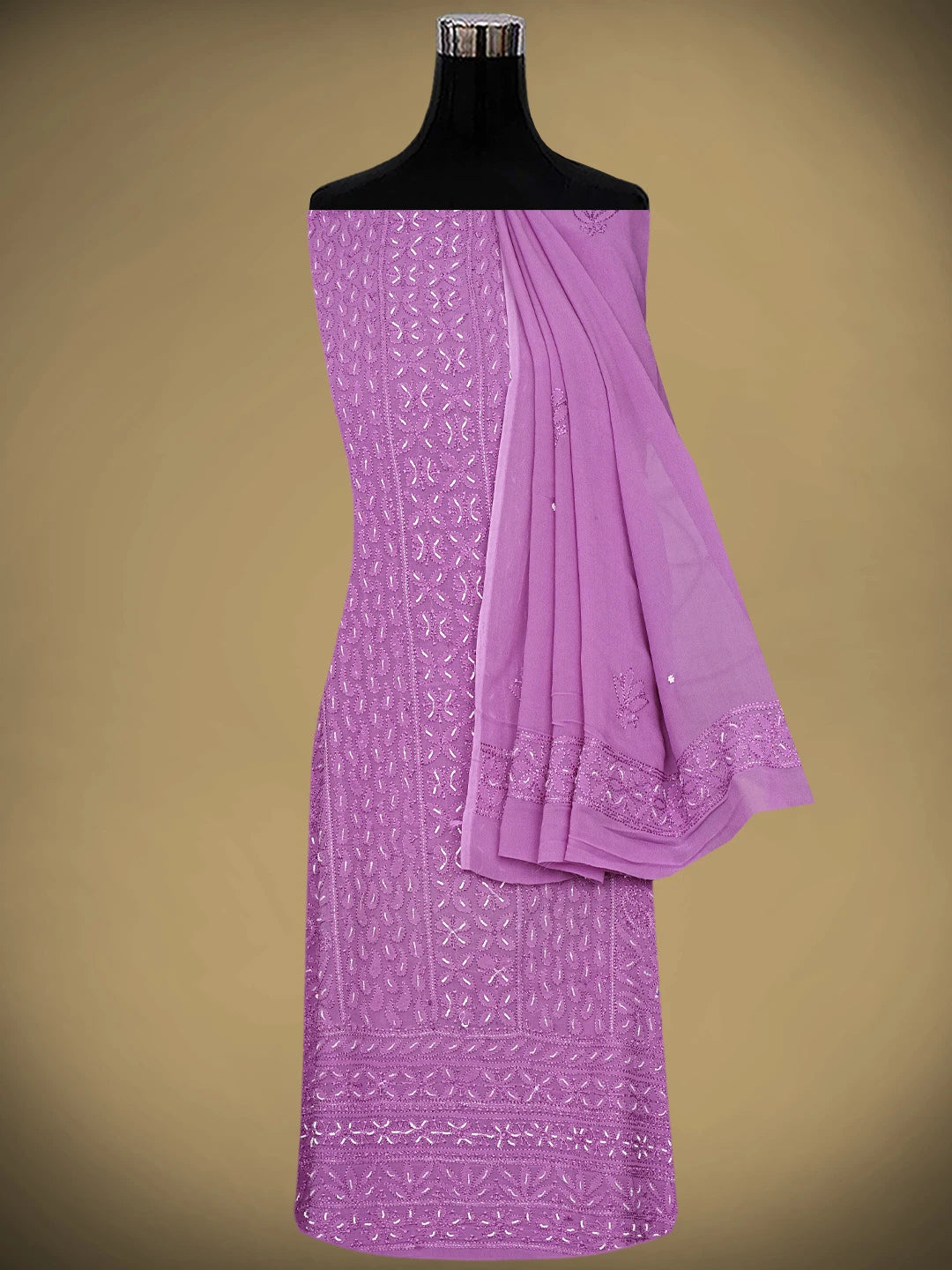 Ada Hand Embroidered Purple Viscose Georgette Lucknowi Chikankari Unstitched Kurta Dupatta Set With Cutdana Work 01A751152