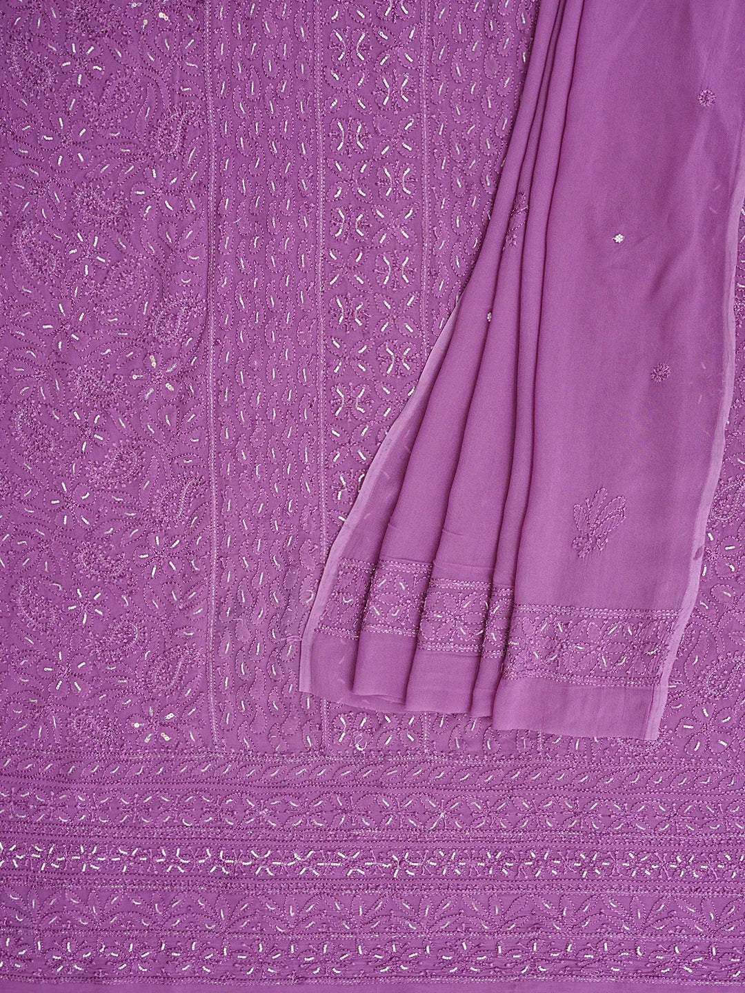 Ada Hand Embroidered Purple Viscose Georgette Lucknowi Chikankari Unstitched Kurta Dupatta Set With Cutdana Work 01A751152