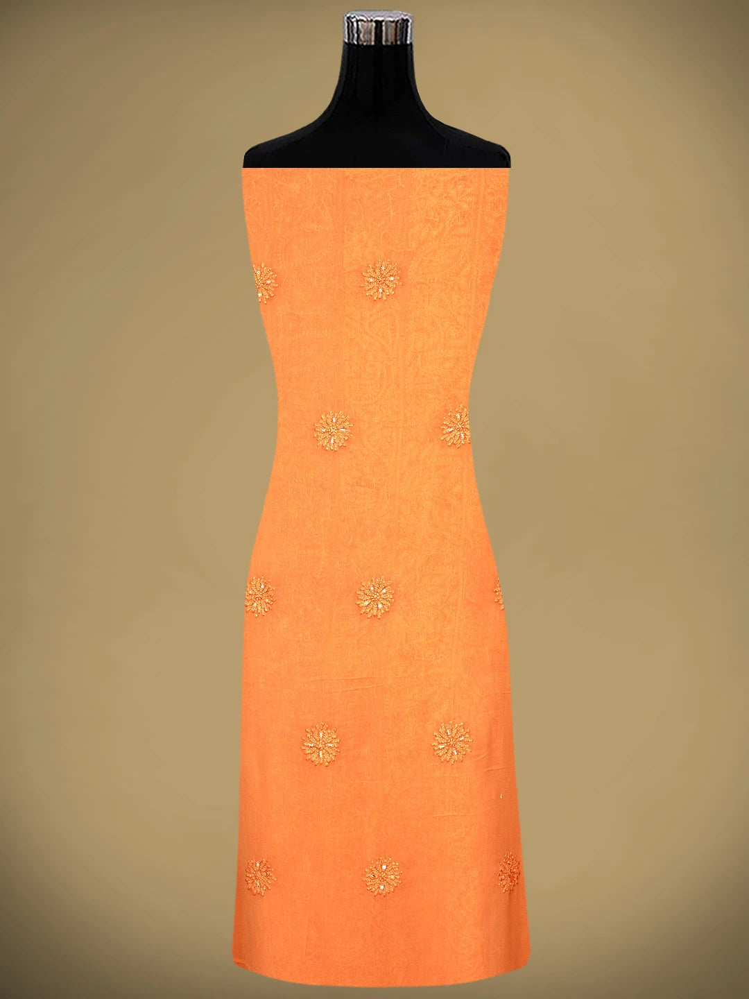 Ada Hand Embroidered Tangerine Dream Orange Viscose Georgette Lucknowi Chikankari Unstitched Kurta Dupatta Set With Cutdana Work 01A957747