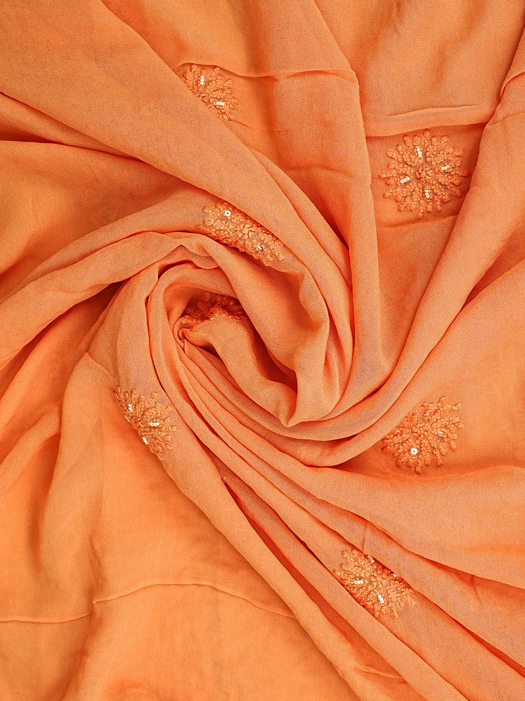 Ada Hand Embroidered Tangerine Dream Orange Viscose Georgette Lucknowi Chikankari Unstitched Kurta Dupatta Set With Cutdana Work 01A957747