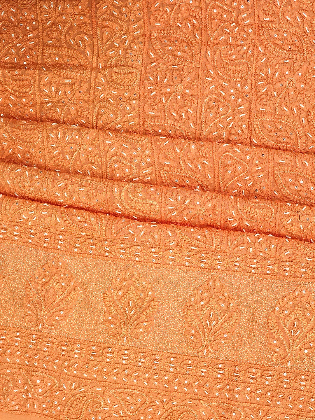 Ada Hand Embroidered Tangerine Dream Orange Viscose Georgette Lucknowi Chikankari Unstitched Kurta Dupatta Set With Cutdana Work 01A957747