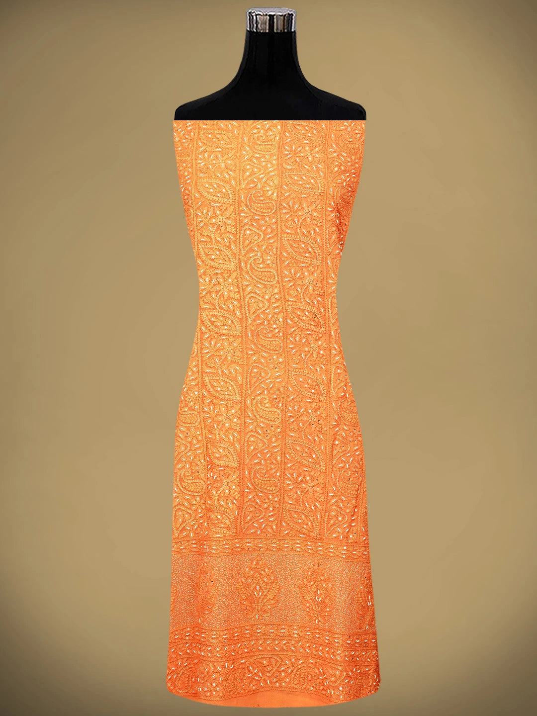 Ada Hand Embroidered Tangerine Dream Orange Viscose Georgette Lucknowi Chikankari Unstitched Kurta Dupatta Set With Cutdana Work 01A957747