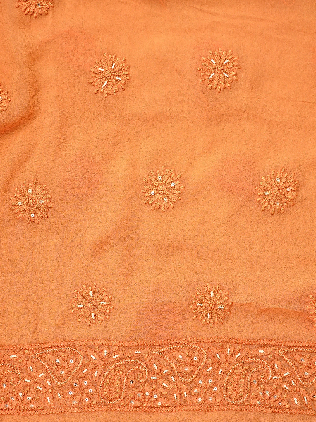 Ada Hand Embroidered Tangerine Dream Orange Viscose Georgette Lucknowi Chikankari Unstitched Kurta Dupatta Set With Cutdana Work 01A957747