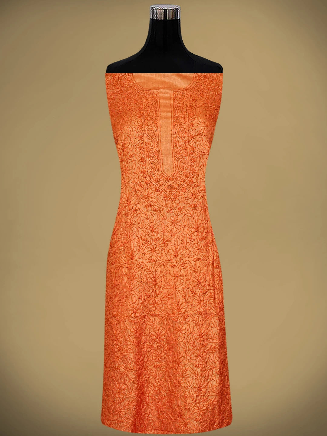 Ada Hand Embroidered Orange Silk Lucknowi Chikankari Unstitched Suit Piece 01A965593