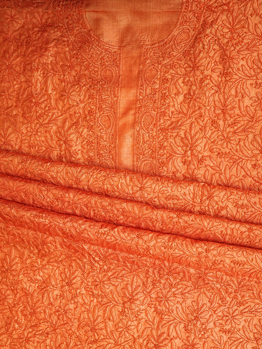 Ada Hand Embroidered Orange Silk Lucknowi Chikankari Unstitched Suit Piece 01A965593
