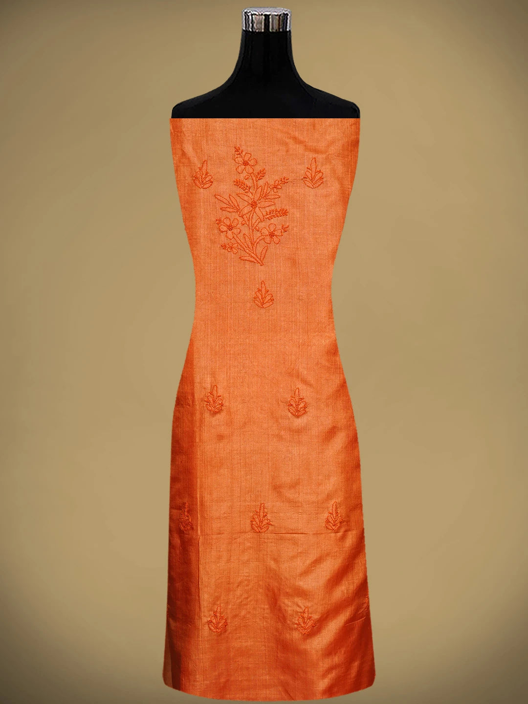 Ada Hand Embroidered Orange Silk Lucknowi Chikankari Unstitched Suit Piece 01A965593