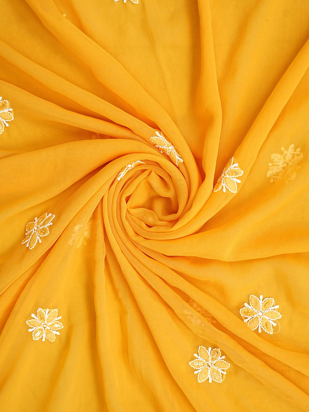 Ada Hand Embroidered Mustard Georgette Lucknowi Chikankari Unstitched Suit Piece With Pearl Work 01A966640