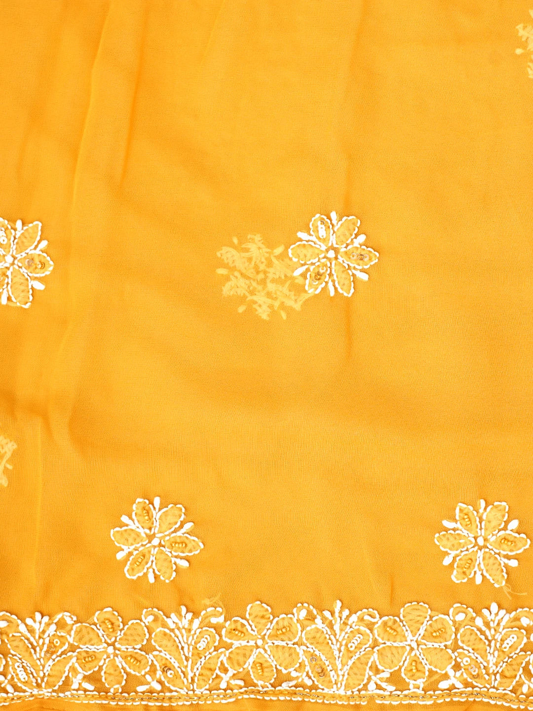 Ada Hand Embroidered Mustard Georgette Lucknowi Chikankari Unstitched Suit Piece With Pearl Work 01A966640