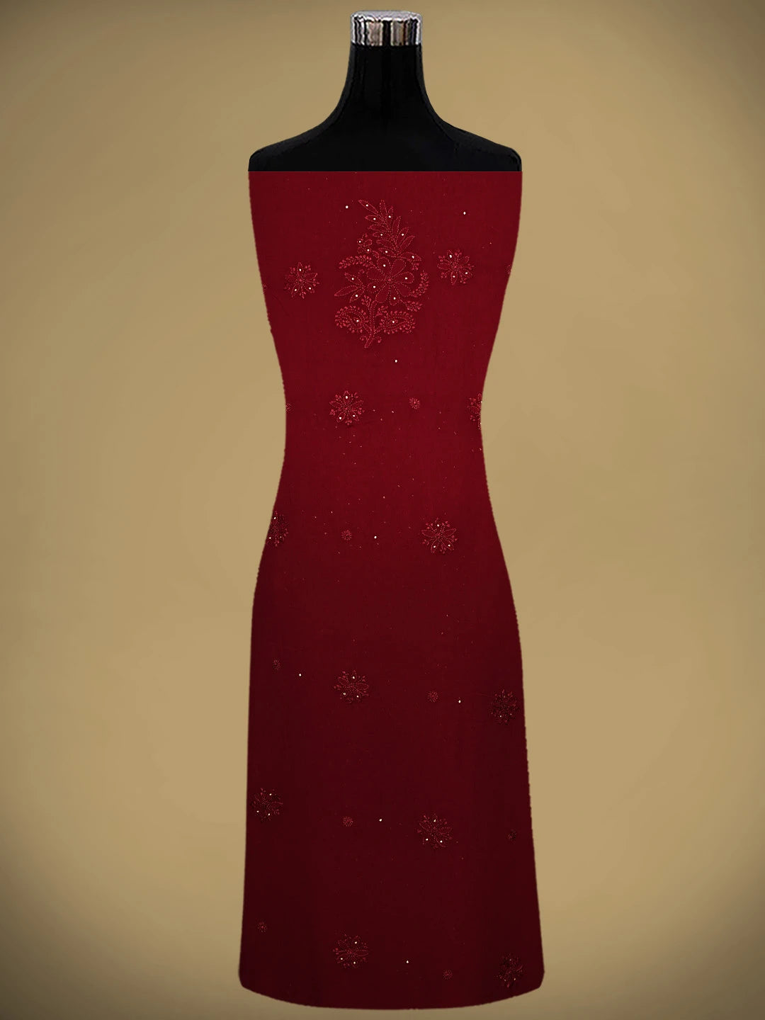 Ada Hand Embroidered Maroon Viscose Georgette Lucknowi Chikankari Unstitched Kurta Dupatta Set With Muqaish Work 01A933321