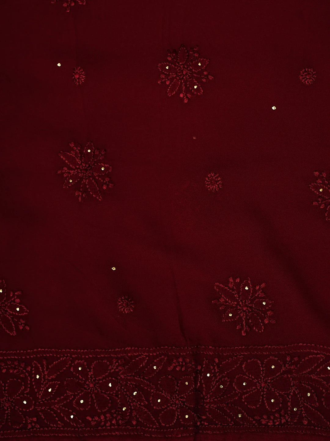 Ada Hand Embroidered Maroon Viscose Georgette Lucknowi Chikankari Unstitched Kurta Dupatta Set With Muqaish Work 01A933321