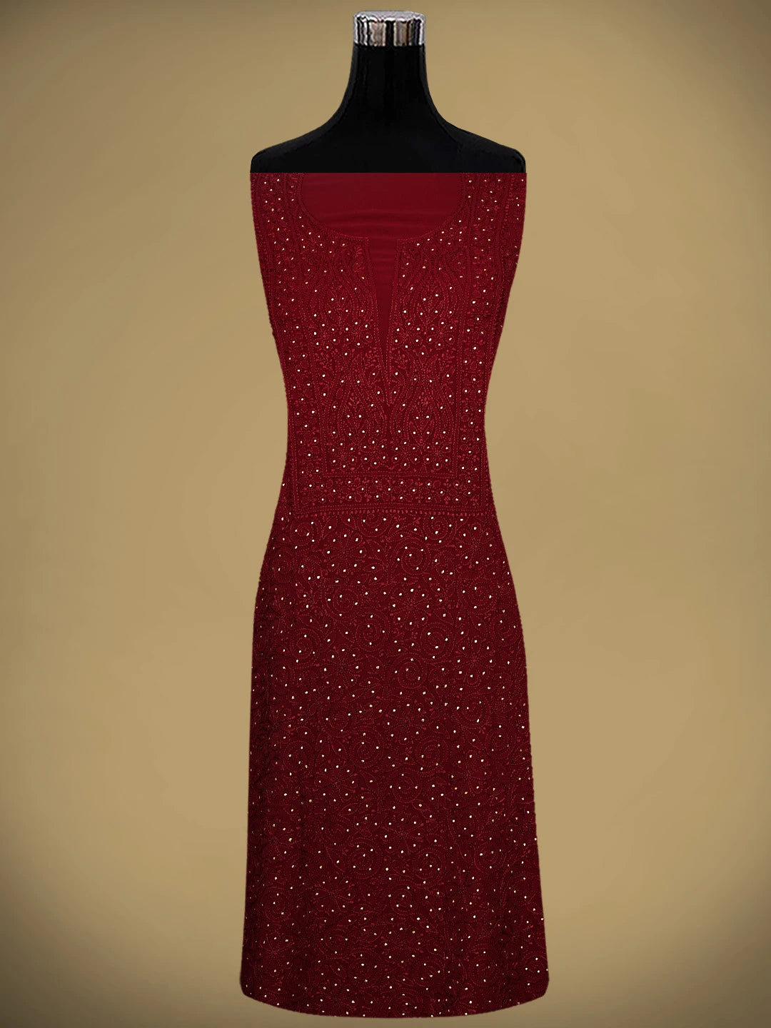 Ada Hand Embroidered Maroon Viscose Georgette Lucknowi Chikankari Unstitched Kurta Dupatta Set With Muqaish Work 01A933321