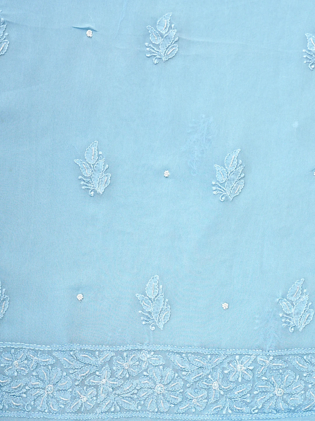 Ada Hand Embroidered Baby Blue Viscose Georgette Lucknowi Chikankari Unstitched Kurta Dupatta Set With Cutdana Work 01A951200