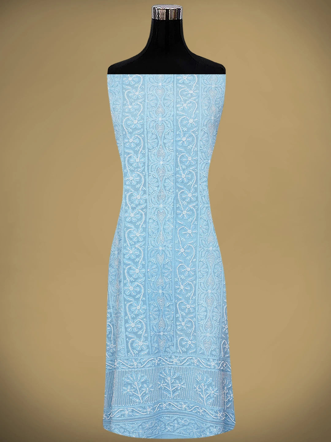 Ada Hand Embroidered Baby Blue Viscose Georgette Lucknowi Chikankari Unstitched Kurta Dupatta Set With Cutdana Work 01A951200