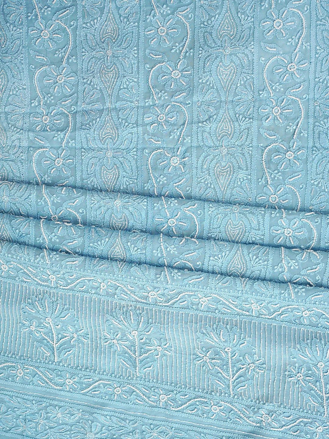 Ada Hand Embroidered Baby Blue Viscose Georgette Lucknowi Chikankari Unstitched Kurta Dupatta Set With Cutdana Work 01A951200