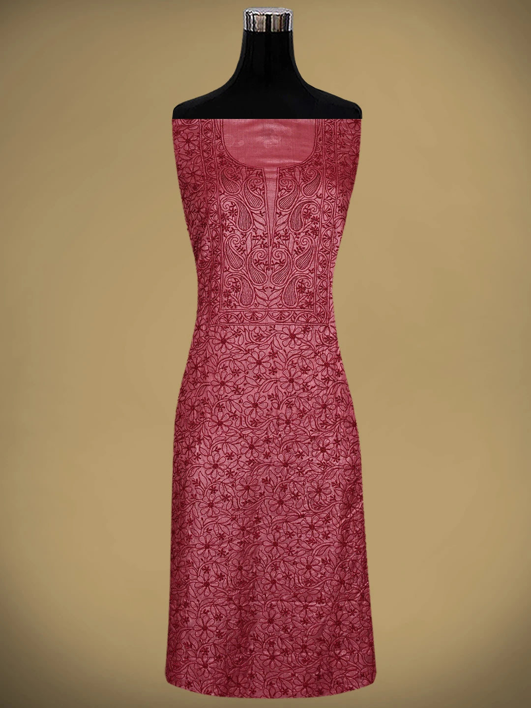 Ada Hand Embroidered Maroon Silk Lucknowi Chikankari Unstitched Suit Piece 01A965506