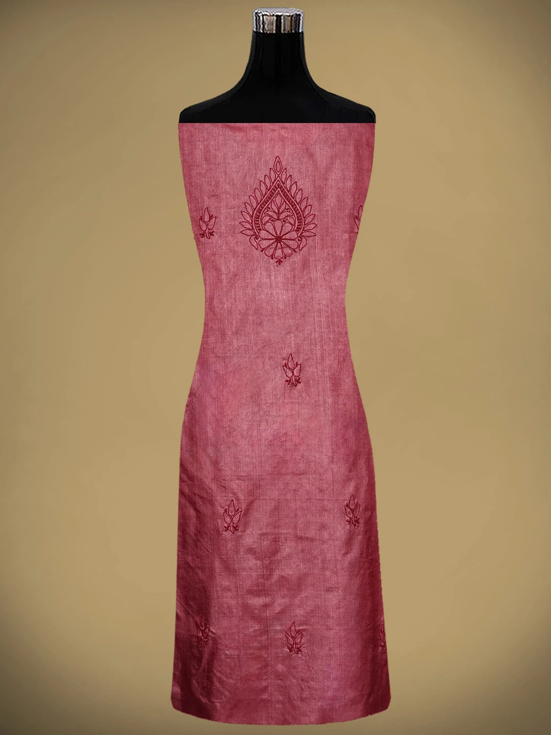 Ada Hand Embroidered Maroon Silk Lucknowi Chikankari Unstitched Suit Piece 01A965506