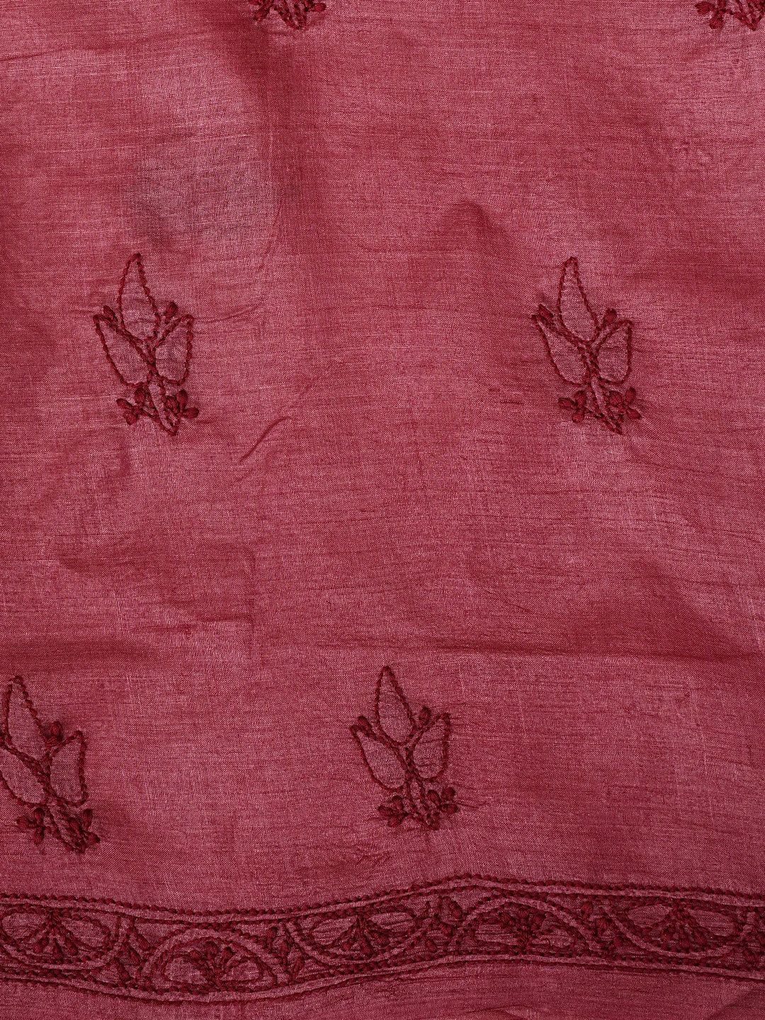 Ada Hand Embroidered Maroon Silk Lucknowi Chikankari Unstitched Suit Piece 01A965506