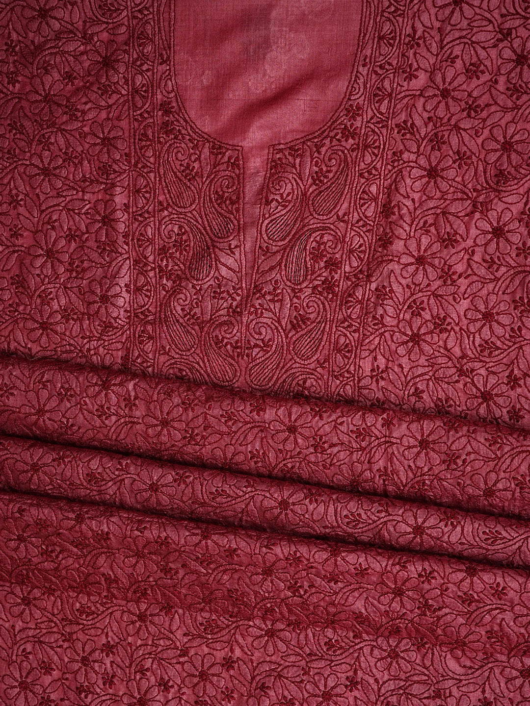 Ada Hand Embroidered Maroon Silk Lucknowi Chikankari Unstitched Suit Piece 01A965506