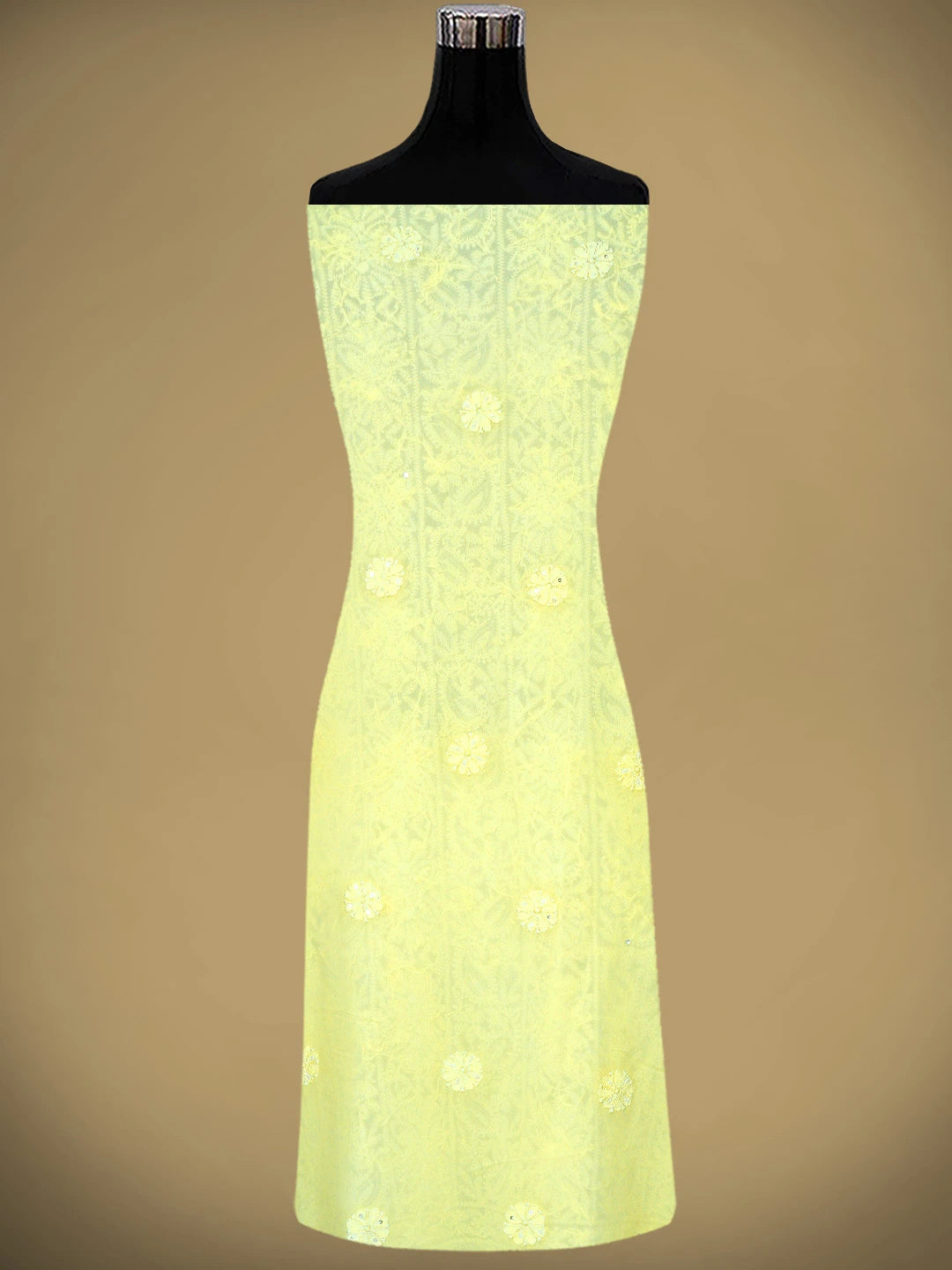 Ada Hand Embroidered Lemon Viscose Georgette Lucknowi Chikankari Unstitched Kurta Dupatta Set With Zari Work 01A957750
