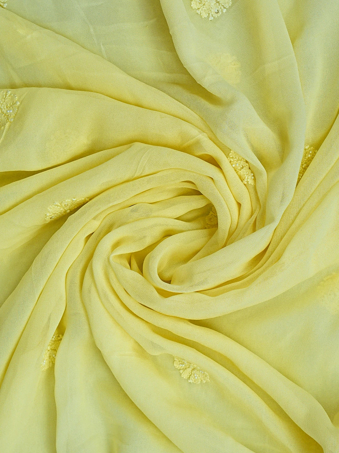 Ada Hand Embroidered Lemon Viscose Georgette Lucknowi Chikankari Unstitched Kurta Dupatta Set With Zari Work 01A957750