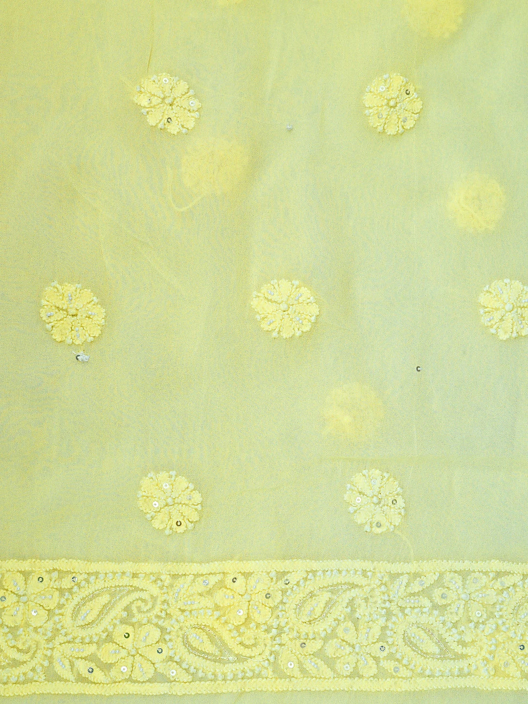 Ada Hand Embroidered Lemon Viscose Georgette Lucknowi Chikankari Unstitched Kurta Dupatta Set With Zari Work 01A957750