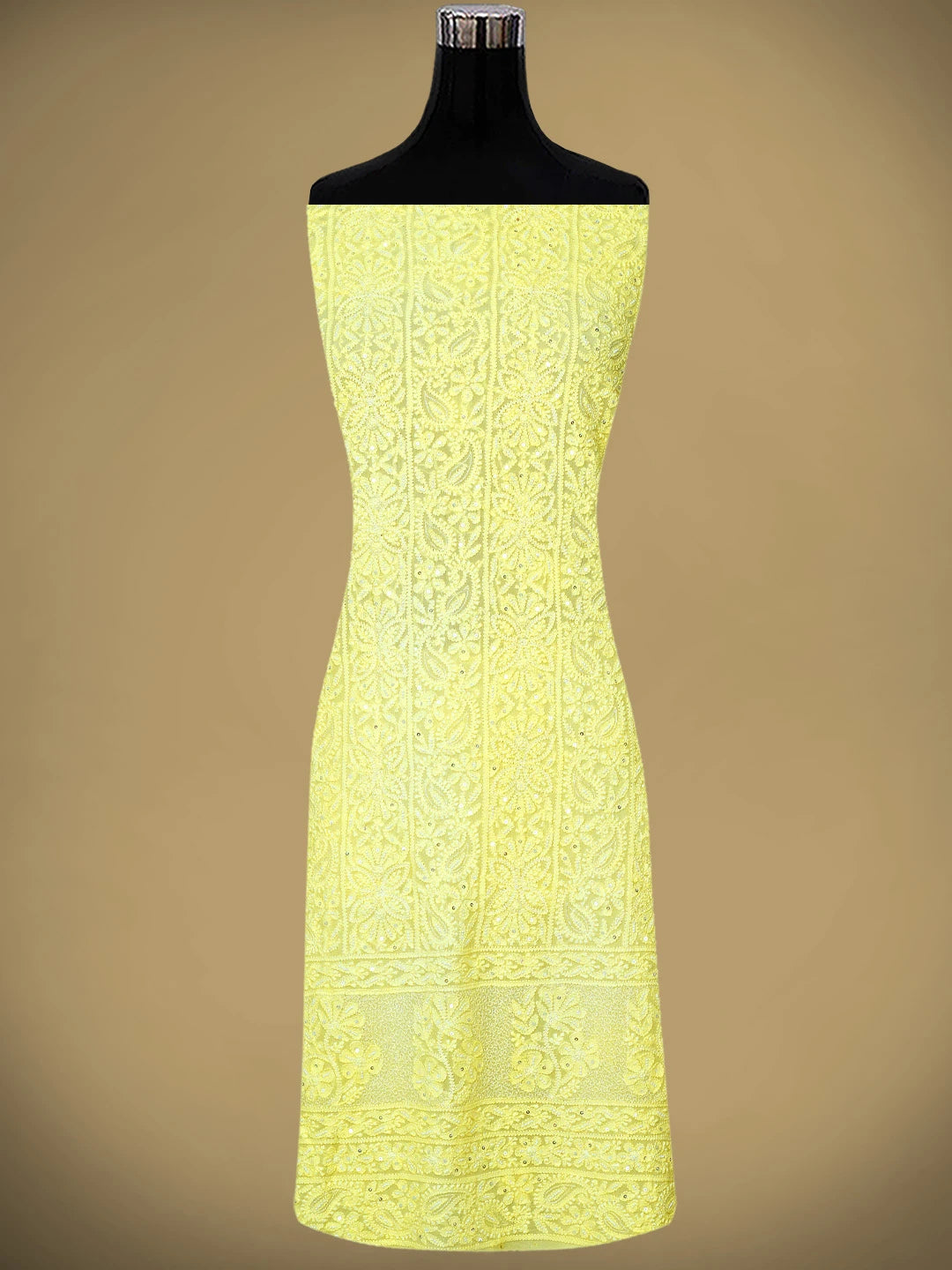Ada Hand Embroidered Lemon Viscose Georgette Lucknowi Chikankari Unstitched Kurta Dupatta Set With Zari Work 01A957750