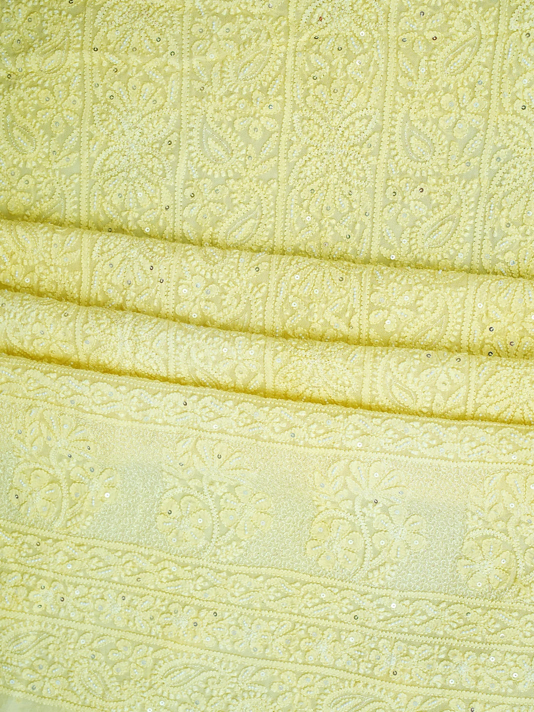 Ada Hand Embroidered Lemon Viscose Georgette Lucknowi Chikankari Unstitched Kurta Dupatta Set With Zari Work 01A957750