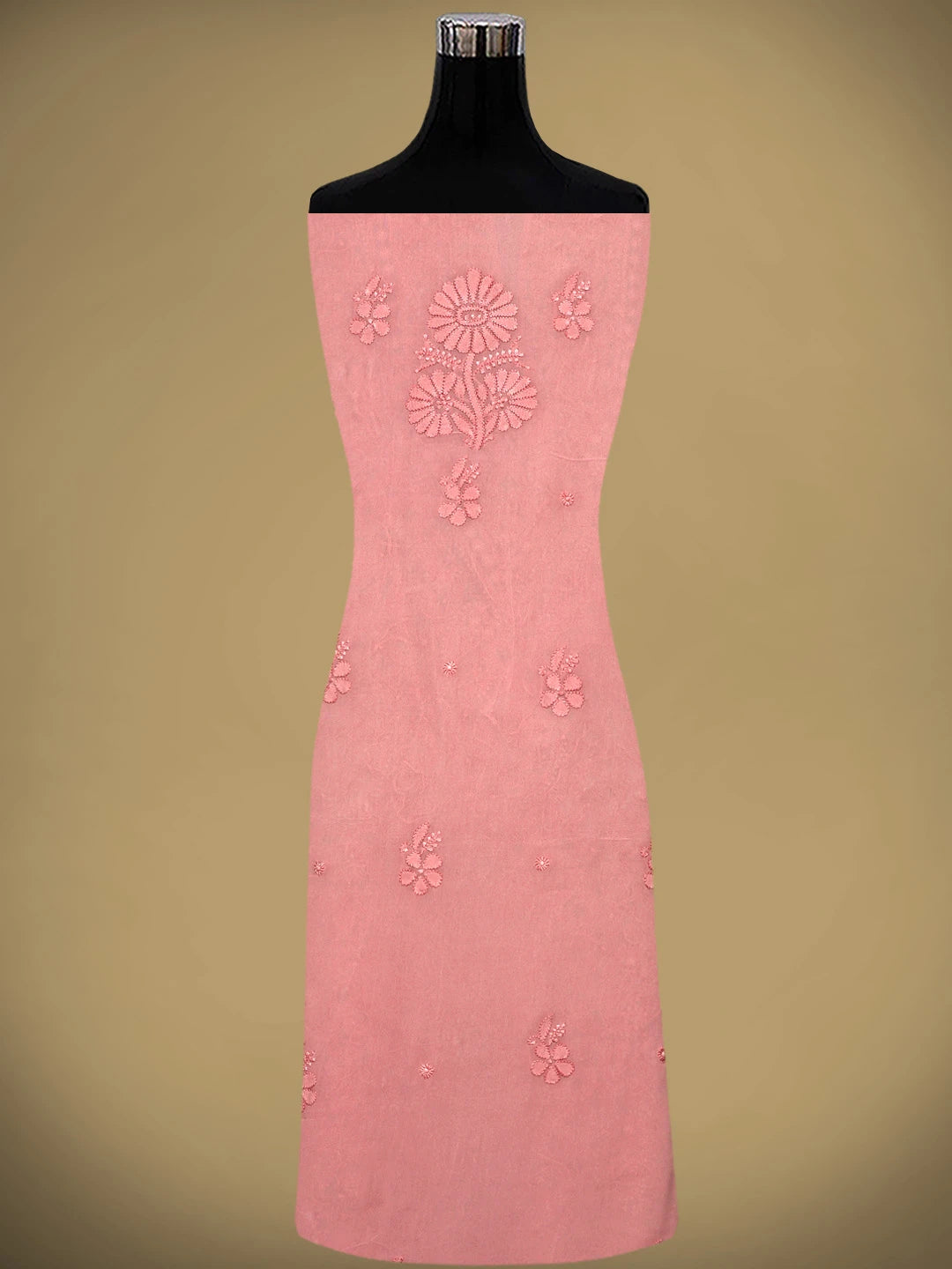 Ada Hand Embroidered Light Coral Viscose Georgette Lucknowi Chikankari Unstitched Kurta Dupatta Set 01A962557