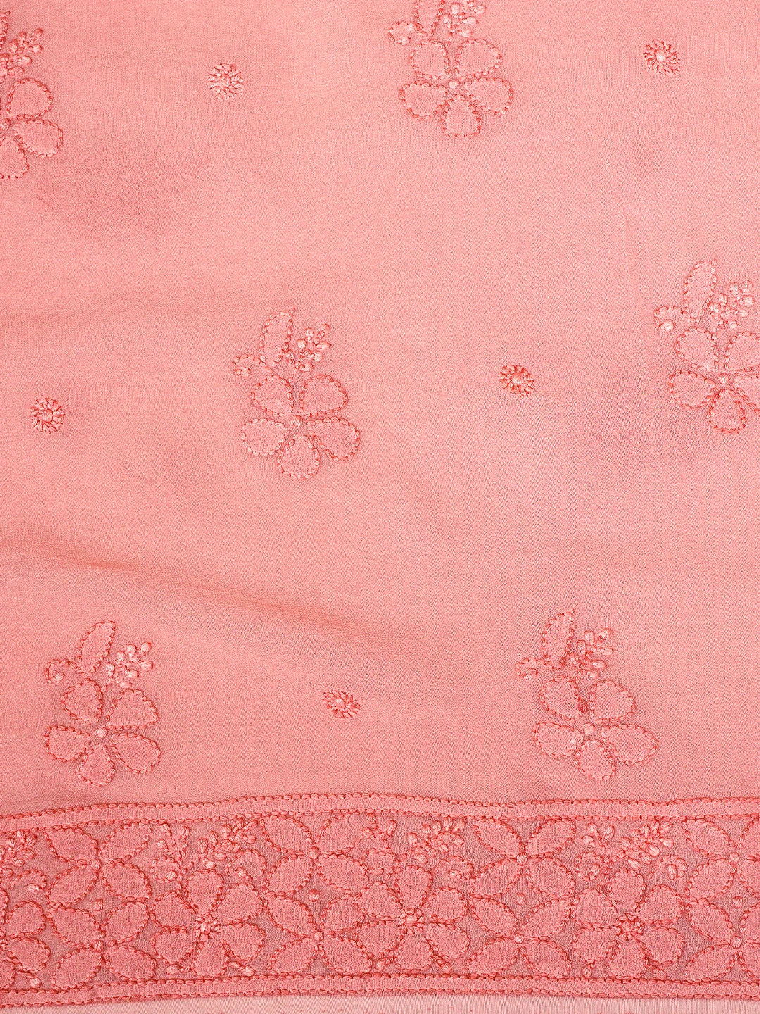 Ada Hand Embroidered Light Coral Viscose Georgette Lucknowi Chikankari Unstitched Kurta Dupatta Set 01A962557