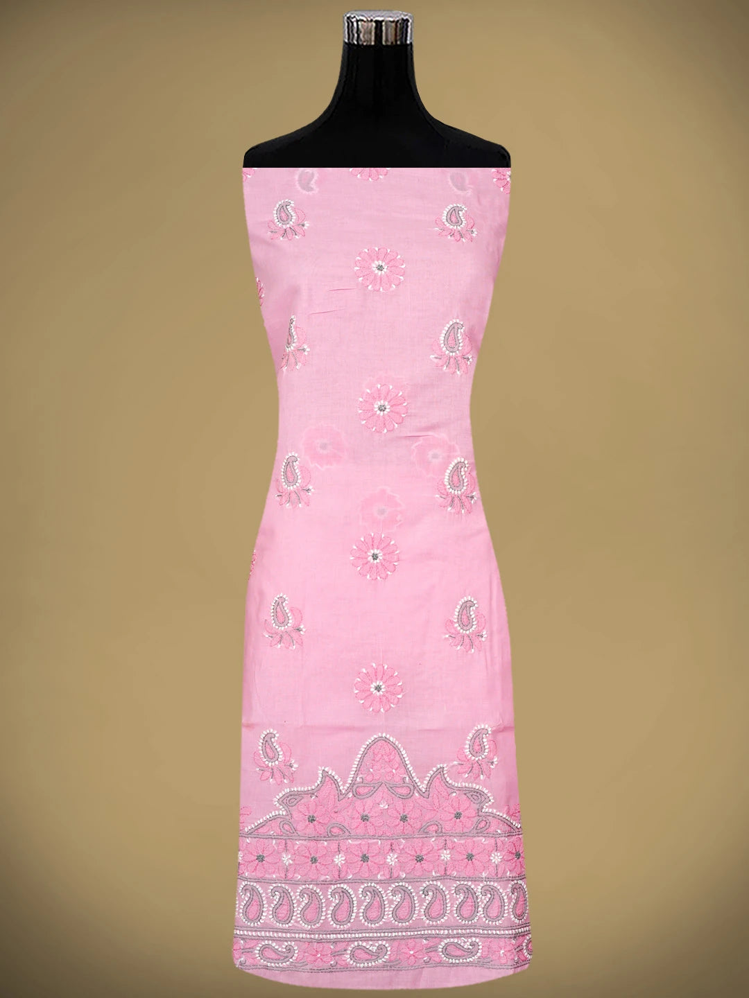 Ada Hand Embroidered Pink Cotton Lucknowi Chikankari Unstitched Suit Piece with Chiffon Dupatta 01A882480