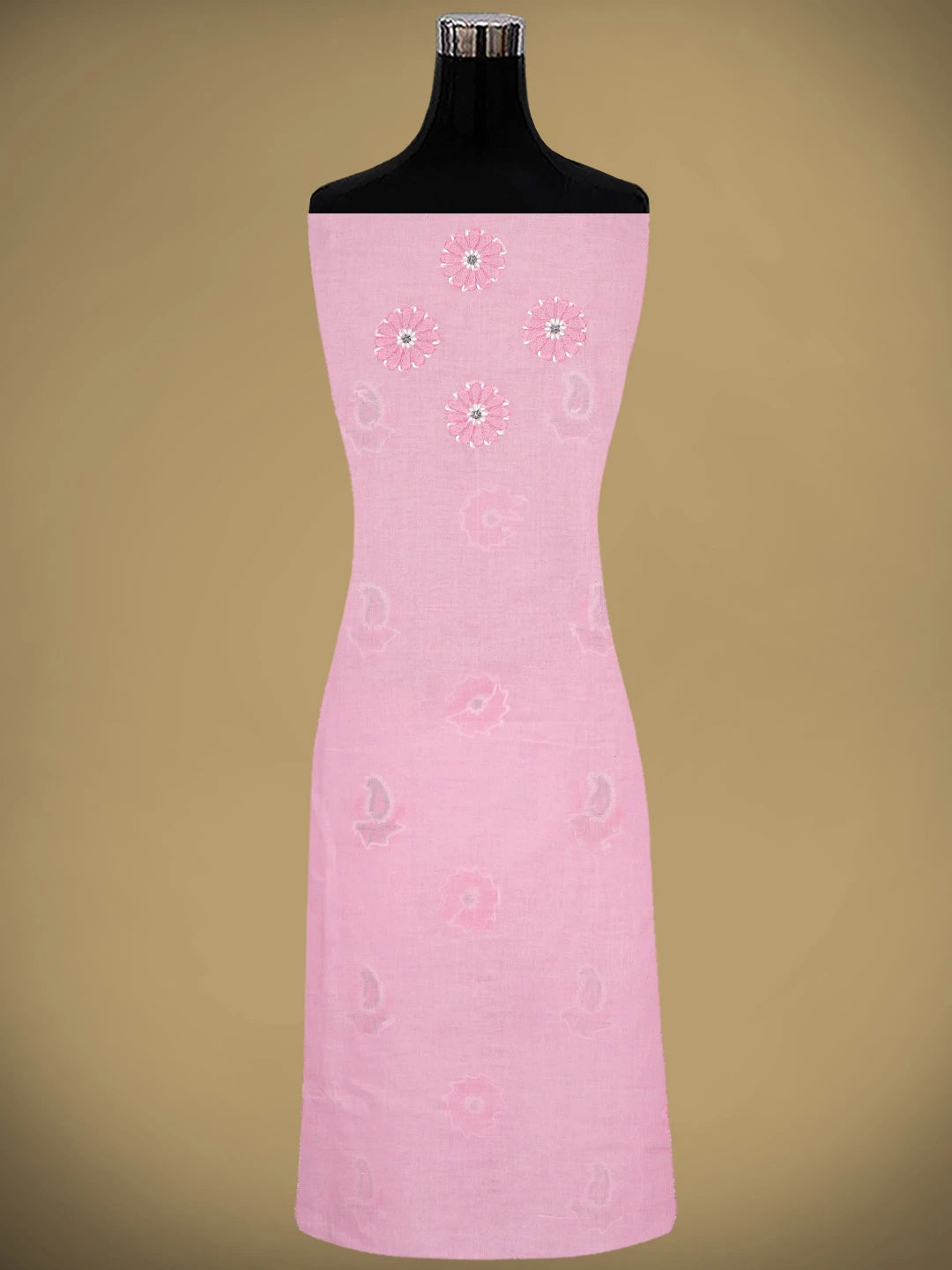 Ada Hand Embroidered Pink Cotton Lucknowi Chikankari Unstitched Suit Piece with Chiffon Dupatta 01A882480