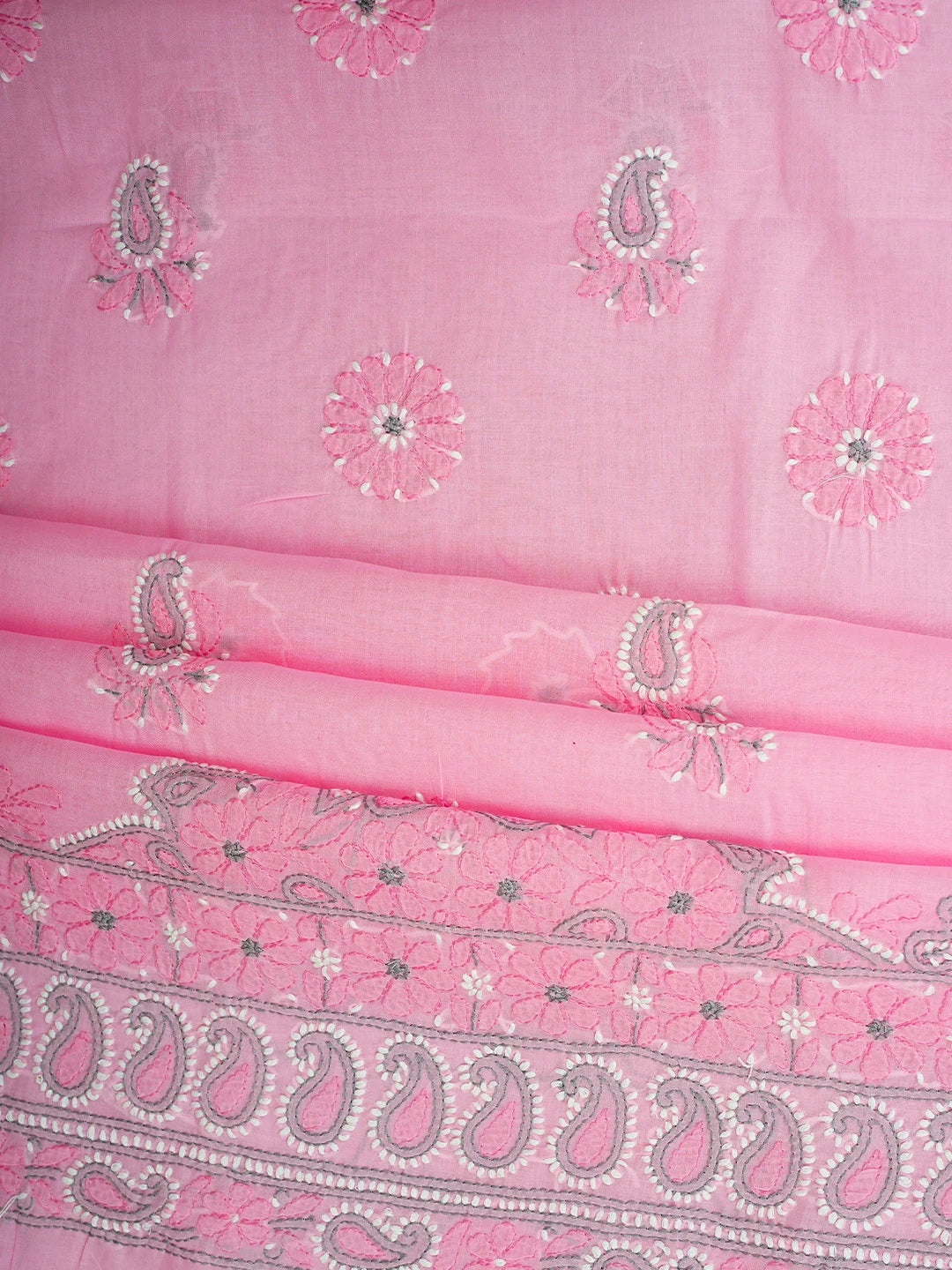 Ada Hand Embroidered Pink Cotton Lucknowi Chikankari Unstitched Suit Piece with Chiffon Dupatta 01A882480