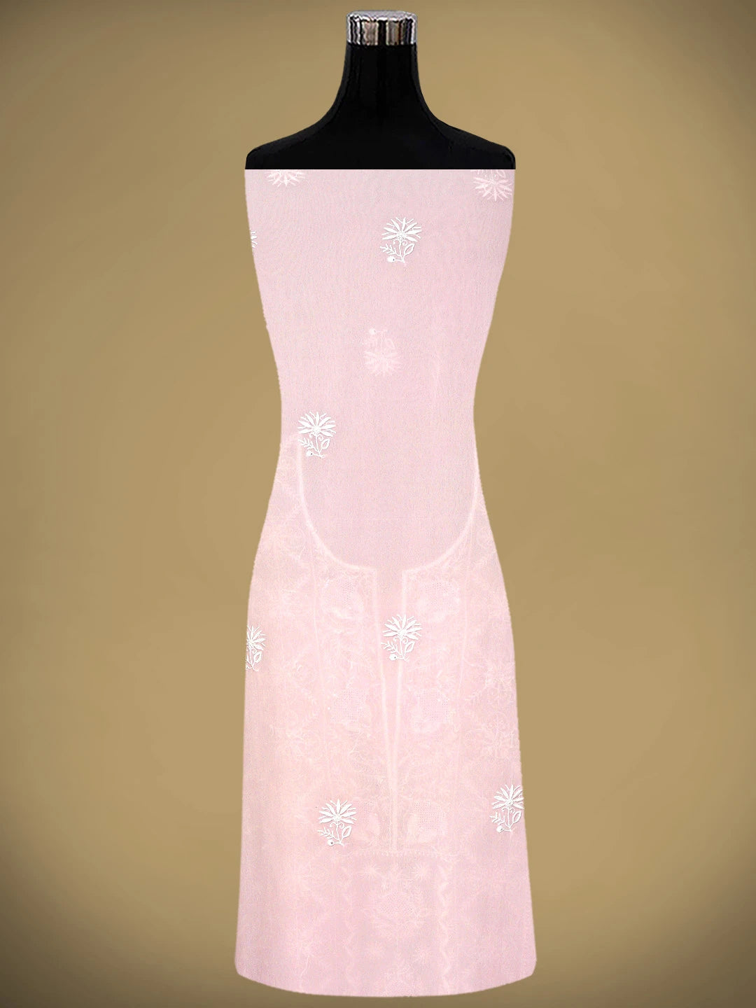 Ada Hand Embroidered Pink Pure Georgette Lucknowi Chikankari Unstitched Kurta Dupatta Set 01A908508