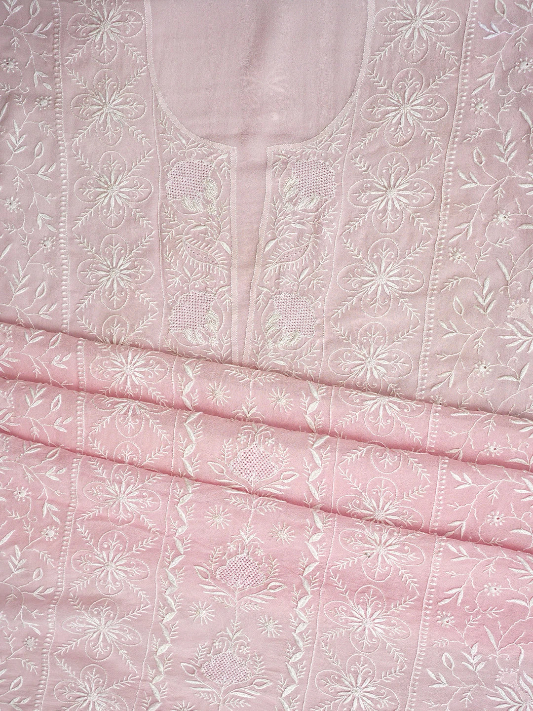 Ada Hand Embroidered Pink Pure Georgette Lucknowi Chikankari Unstitched Kurta Dupatta Set 01A908508