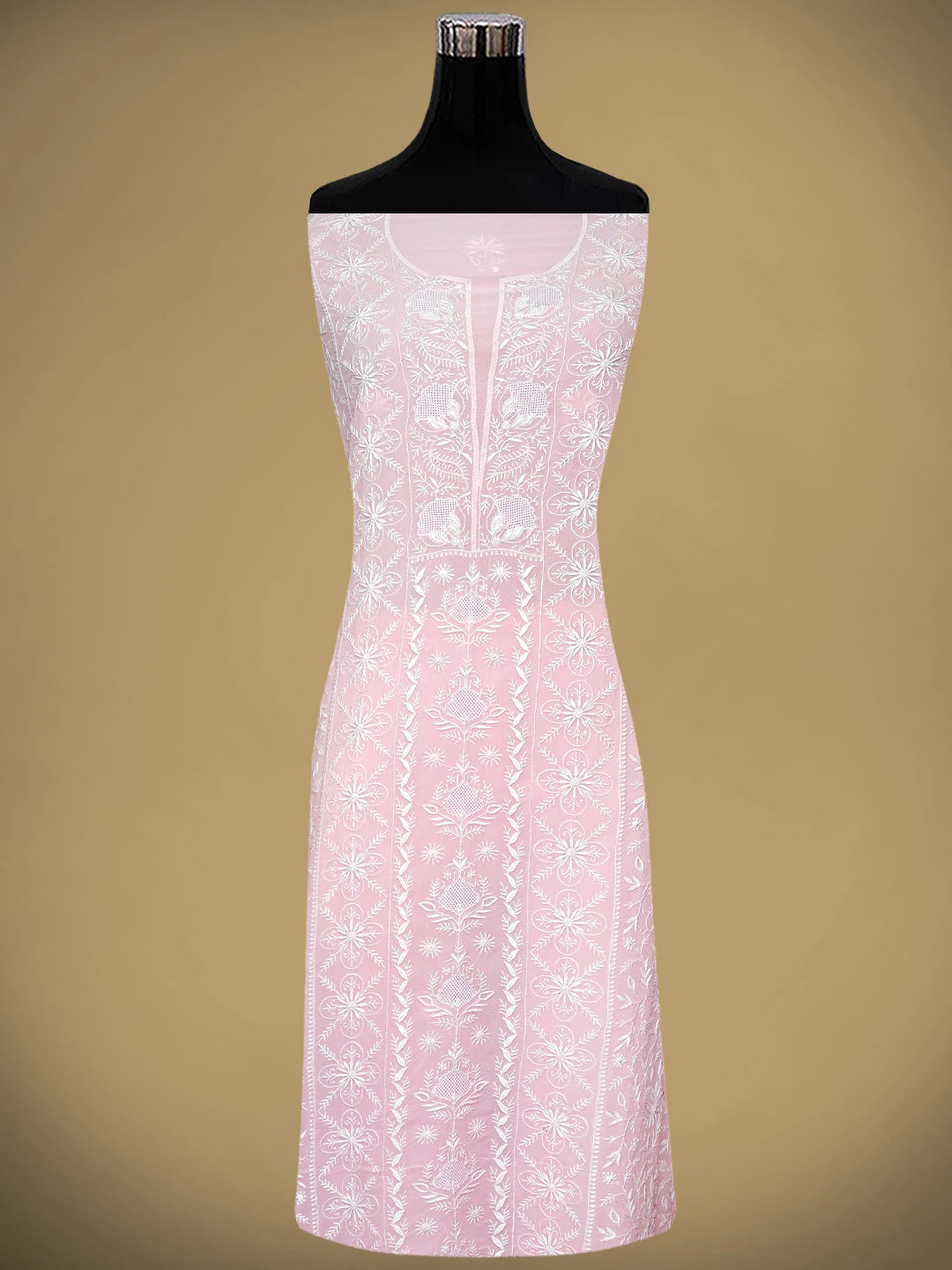 Ada Hand Embroidered Pink Pure Georgette Lucknowi Chikankari Unstitched Kurta Dupatta Set 01A908508