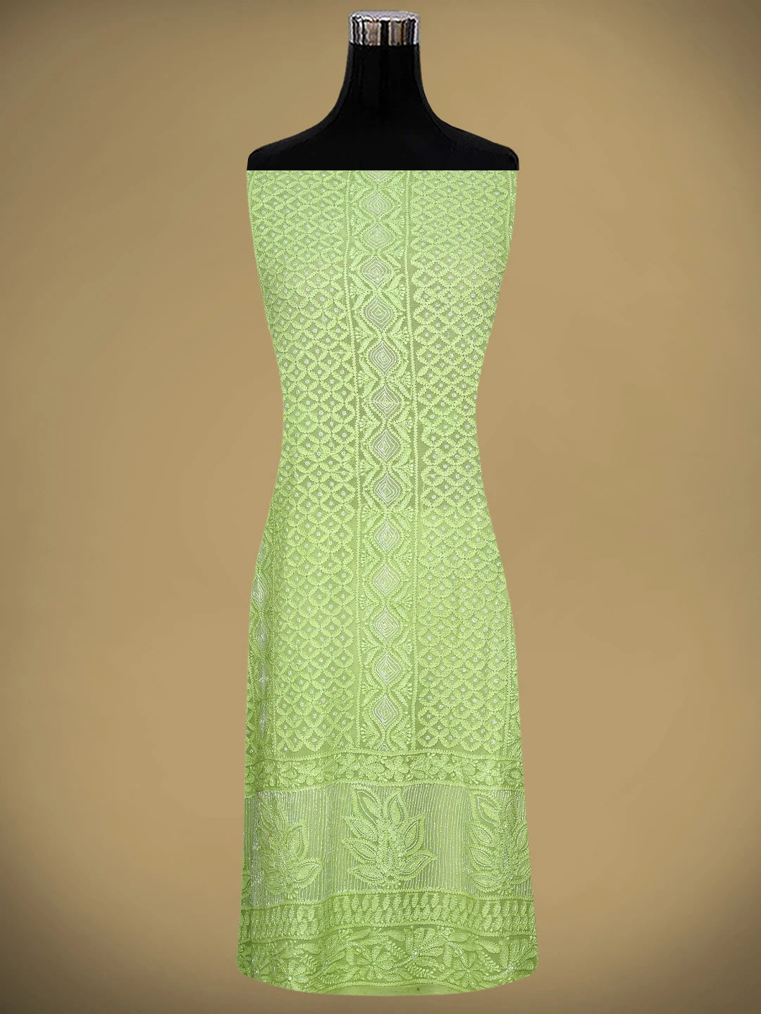 Ada Hand Embroidered Pista Green Viscose Georgette Lucknowi Chikankari Unstitched Kurta Dupatta Set With Cutdana Work 01A957827