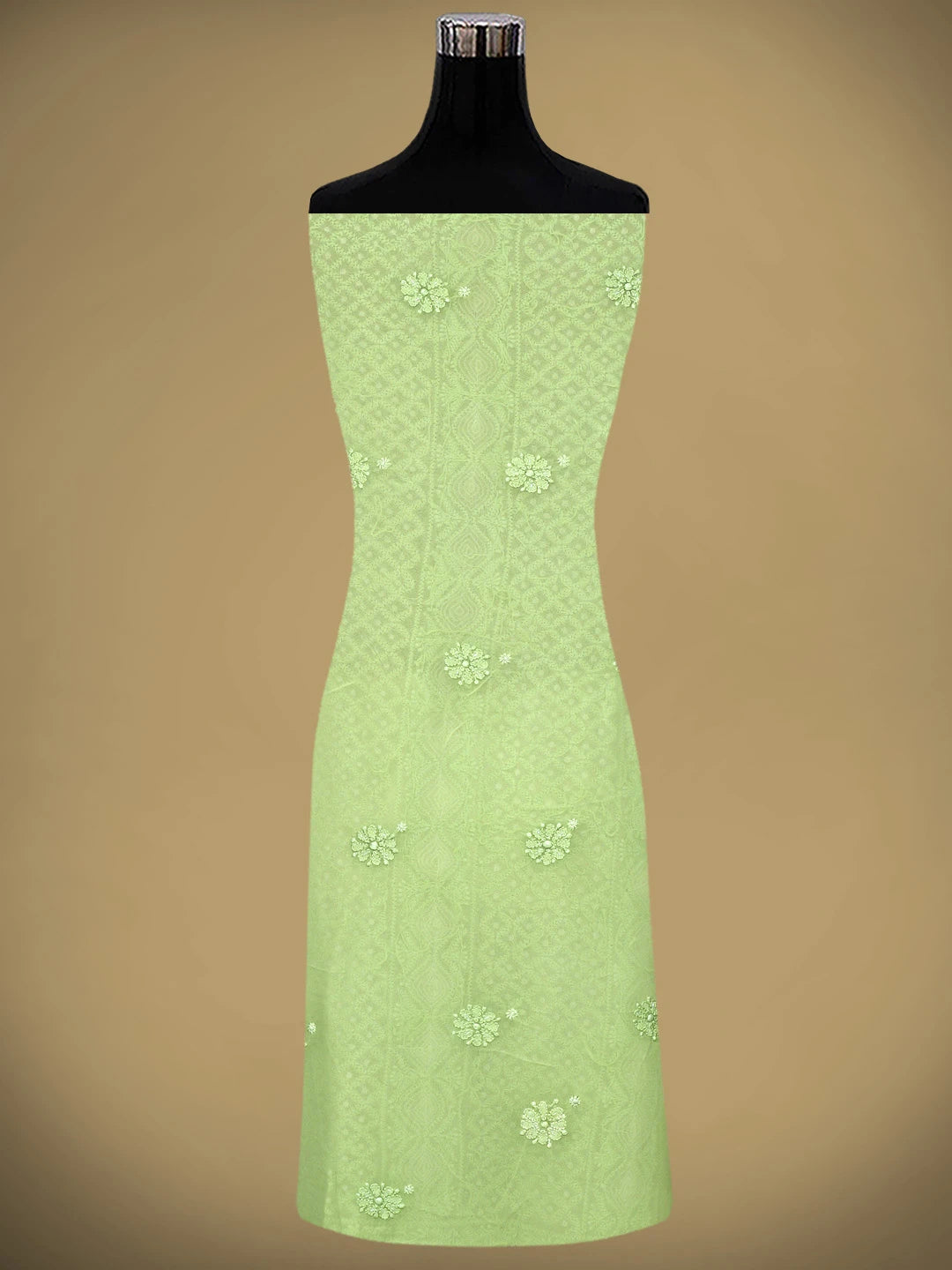 Ada Hand Embroidered Pista Green Viscose Georgette Lucknowi Chikankari Unstitched Kurta Dupatta Set With Cutdana Work 01A957827