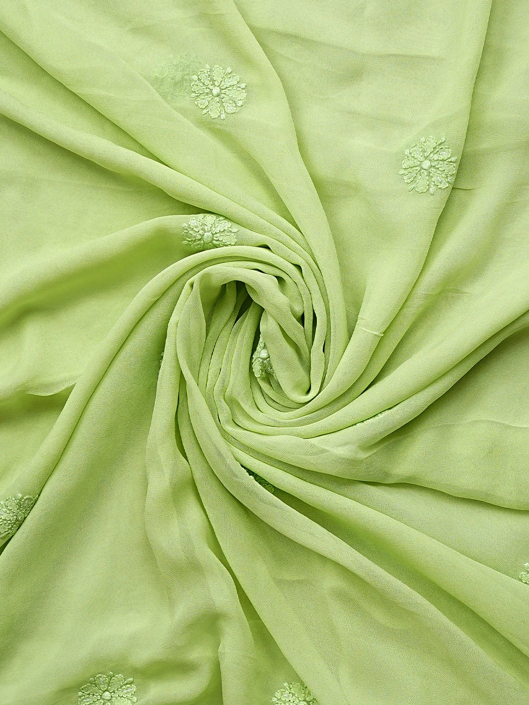 Ada Hand Embroidered Pista Green Viscose Georgette Lucknowi Chikankari Unstitched Kurta Dupatta Set With Cutdana Work 01A957827