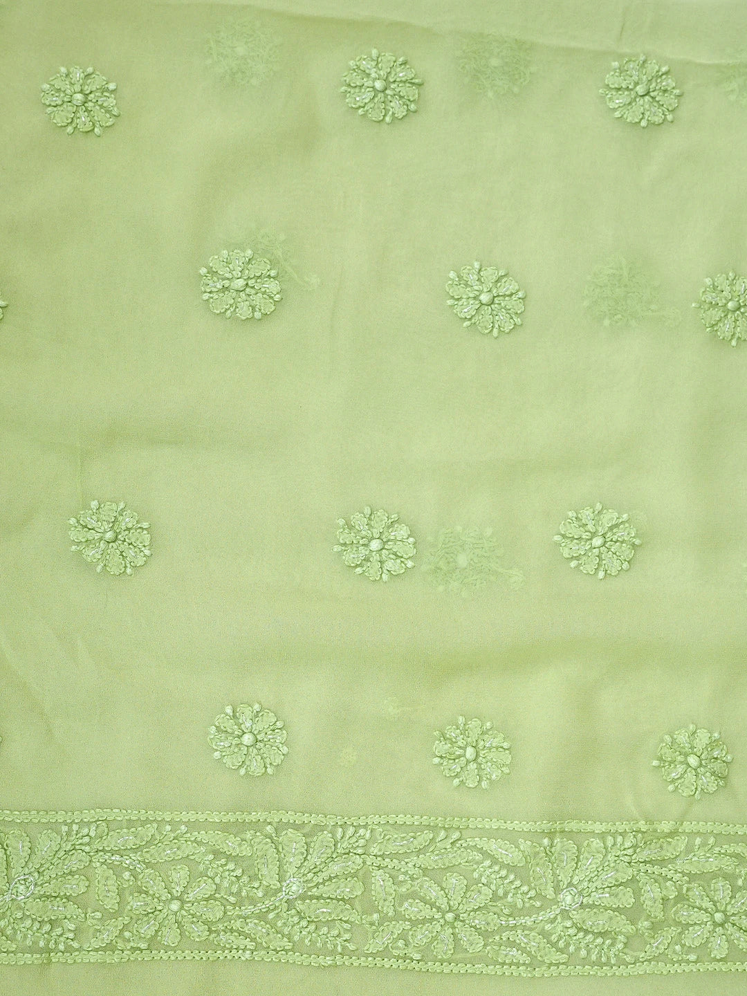 Ada Hand Embroidered Pista Green Viscose Georgette Lucknowi Chikankari Unstitched Kurta Dupatta Set With Cutdana Work 01A957827