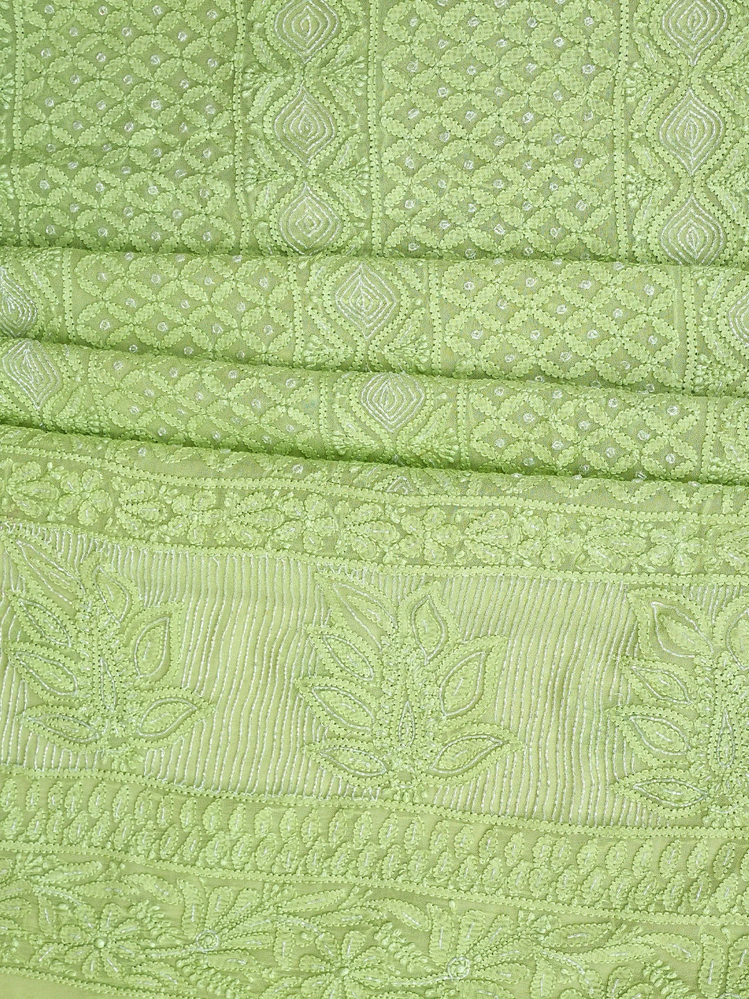 Ada Hand Embroidered Pista Green Viscose Georgette Lucknowi Chikankari Unstitched Kurta Dupatta Set With Cutdana Work 01A957827