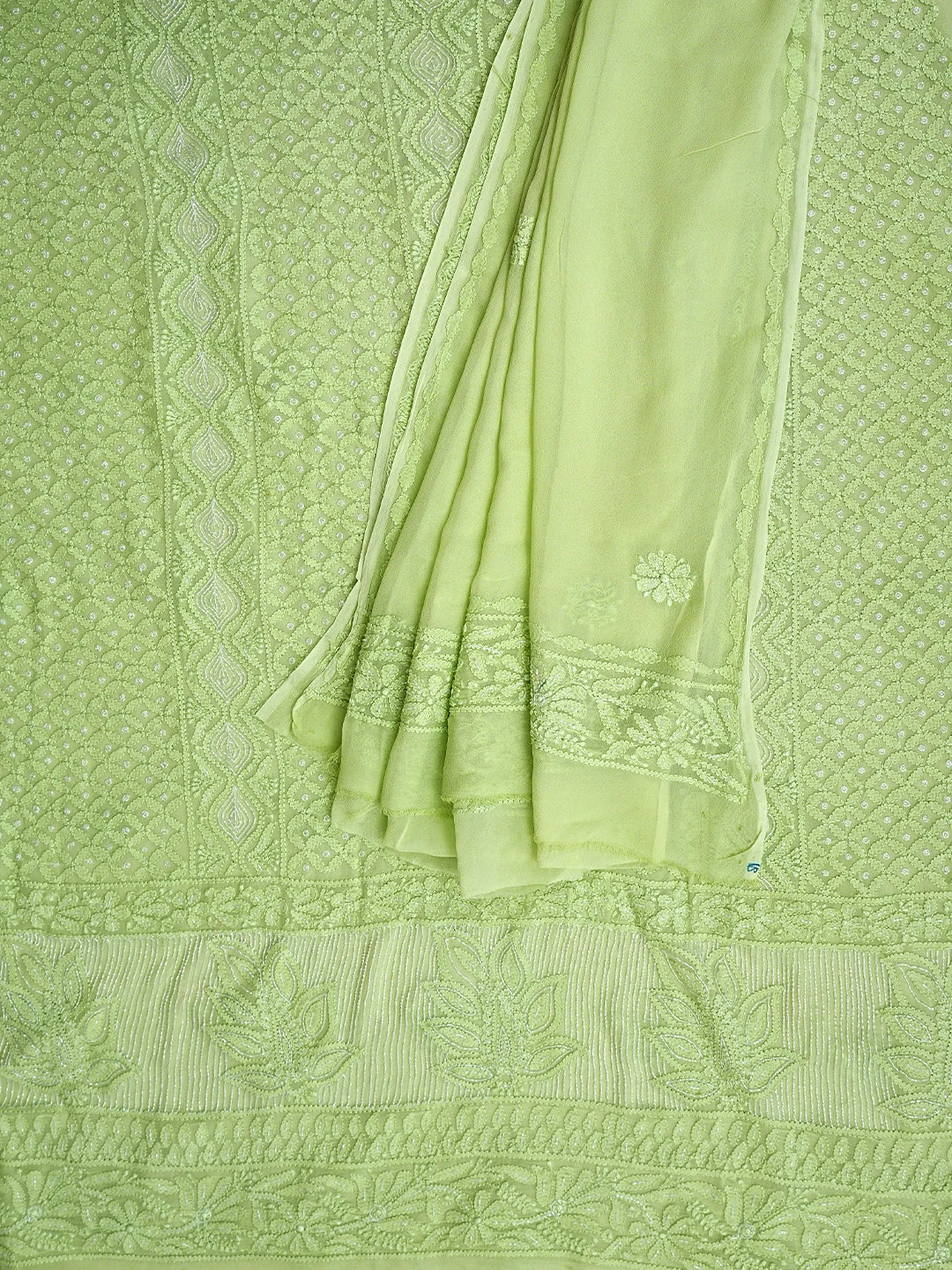Ada Hand Embroidered Pista Green Viscose Georgette Lucknowi Chikankari Unstitched Kurta Dupatta Set With Cutdana Work 01A957827