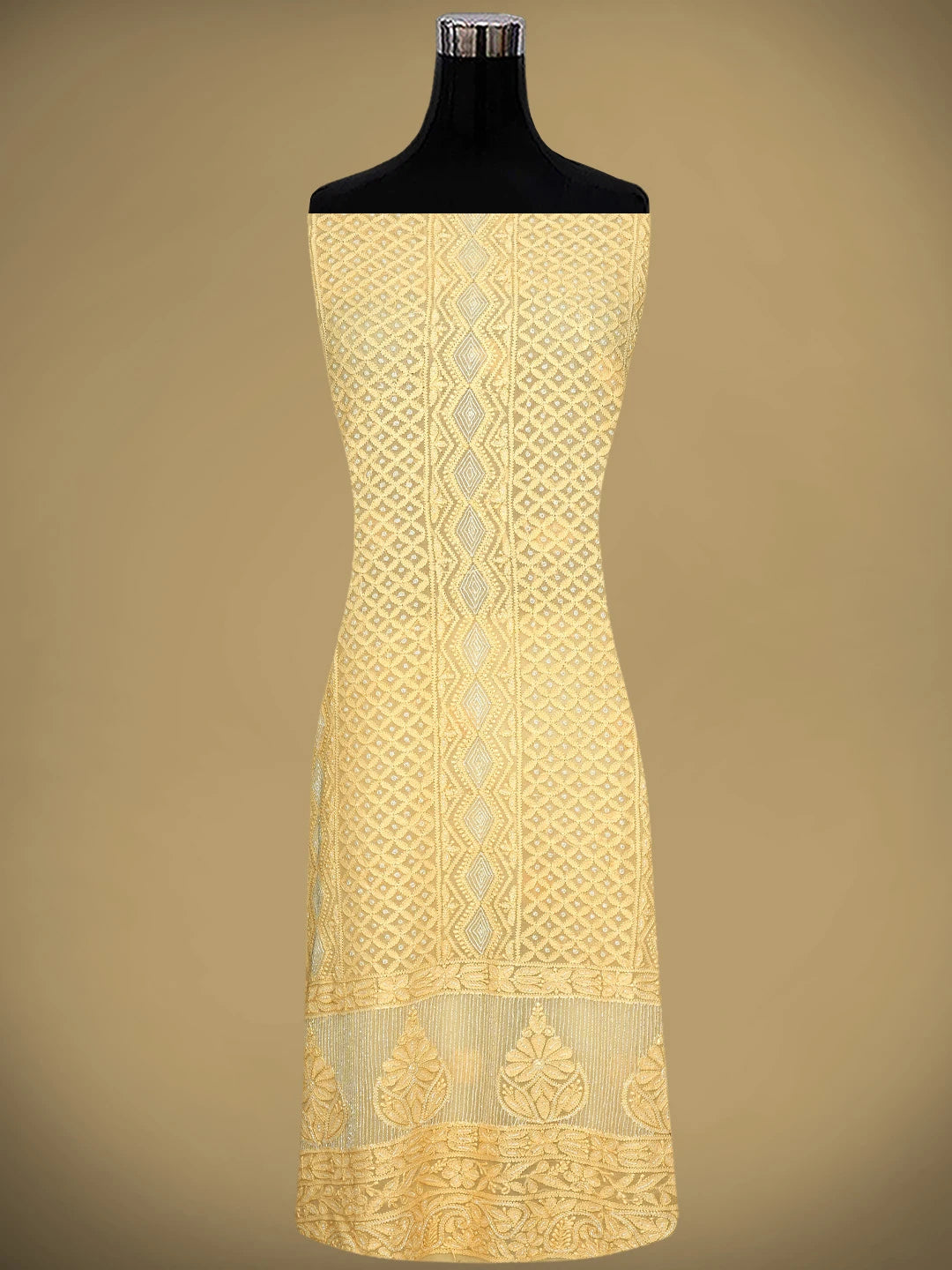 Ada Hand Embroidered Peach Viscose Georgette Lucknowi Chikankari Unstitched Kurta Dupatta Set With Cutdana Work 01A957780
