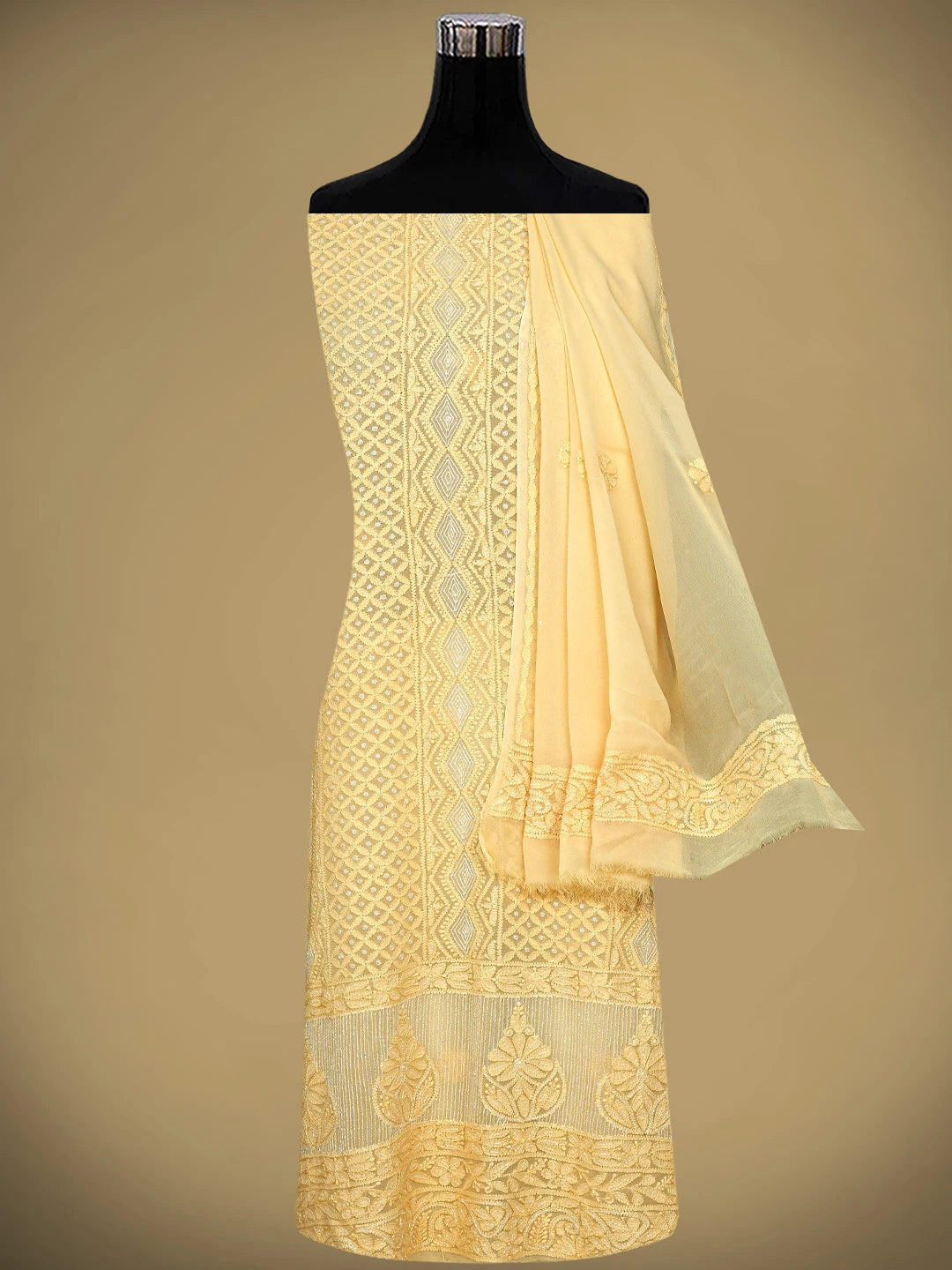 Ada Hand Embroidered Peach Viscose Georgette Lucknowi Chikankari Unstitched Kurta Dupatta Set With Cutdana Work 01A957780