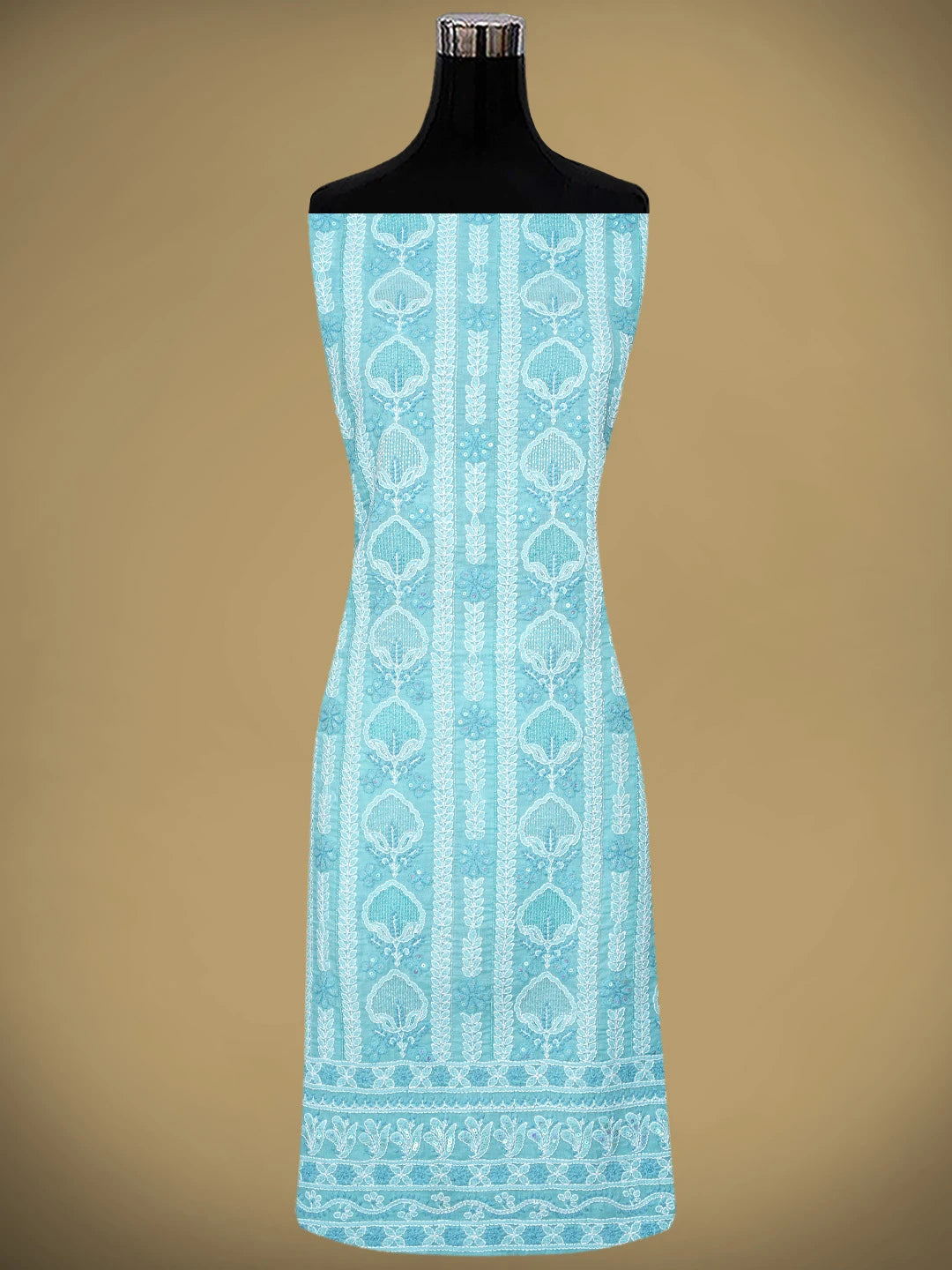 Ada Hand Embroidered Blue Cotton Lucknowi Chikankari Unstitched Suit Piece with Cutdana Work 01A651583