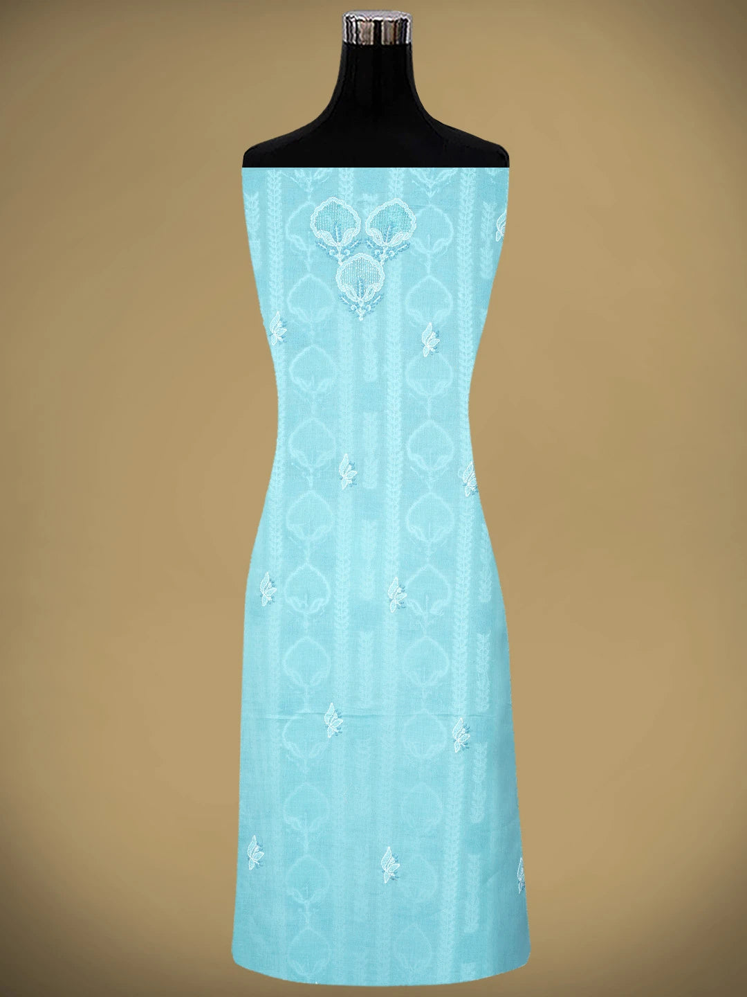 Ada Hand Embroidered Blue Cotton Lucknowi Chikankari Unstitched Suit Piece with Cutdana Work 01A651583
