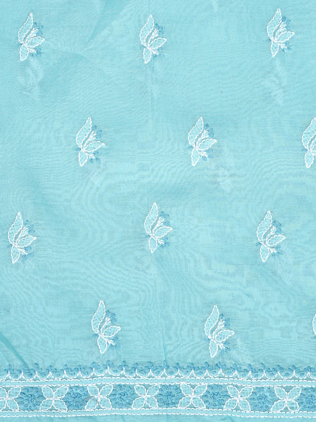 Ada Hand Embroidered Blue Cotton Lucknowi Chikankari Unstitched Suit Piece with Cutdana Work 01A651583